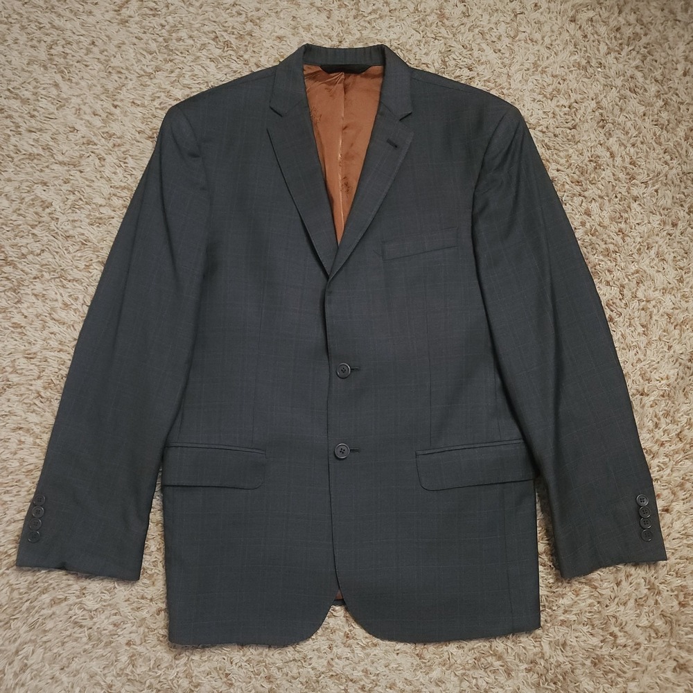 Jos A Bank Gray Plaid Mens 40R Slim Fit Wool Blazer Sport Coat 2-Button